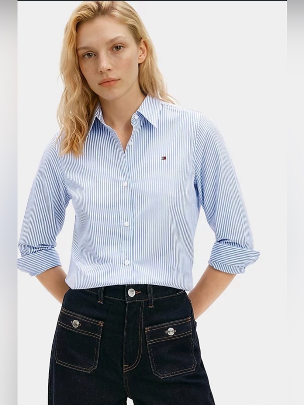 Tommy Hilfiger Light Blue & White Pinstripe Button-Up Shirt